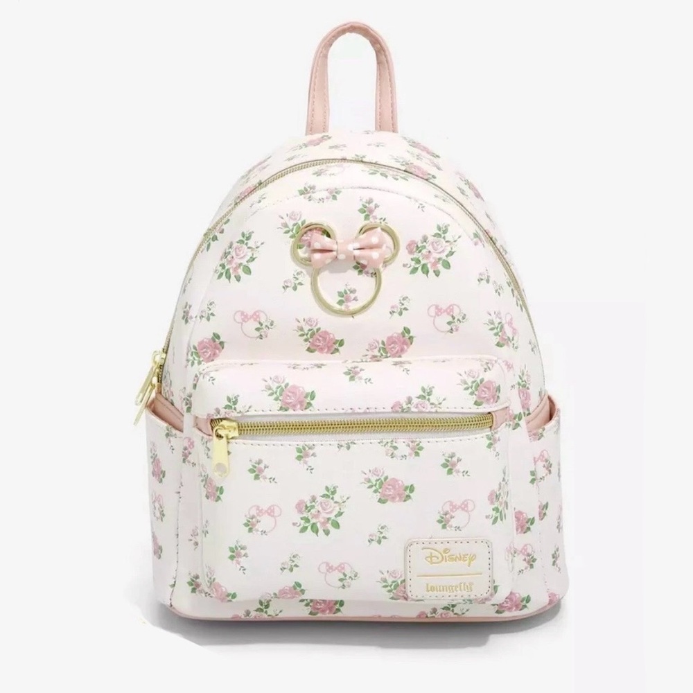 Loungefly Disney Minnie Mouse Pastel Floral Pink Cream Mini Backpack